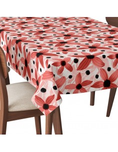 Tischdecke Abwaschbar Tischtuch Gartentischdecke Fleckschutz Wasserabweisend Tafeldecke - Blumen mit schwarzen Punkten