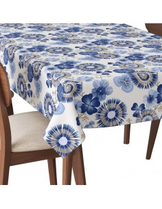 Tischdecke Abwaschbar Tischtuch Gartentischdecke Fleckschutz Wasserabweisend Tafeldecke - blaue Blumen