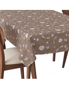 Tischdecke Abwaschbar Tischtuch Gartentischdecke Fleckschutz Wasserabweisend Tafeldecke - Biene und Blumen