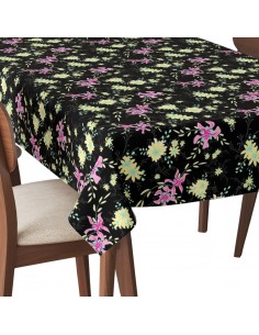 Tischdecke Abwaschbar Tischtuch Gartentischdecke Fleckschutz Wasserabweisend Tafeldecke - Blumen auf schwarzem 2