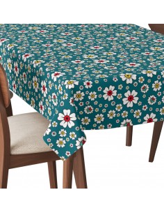 Tischdecke Abwaschbar Tischtuch Gartentischdecke Fleckschutz Wasserabweisend Tafeldecke - Blumen auf blauem