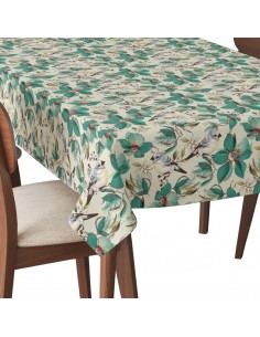 Tischdecke Abwaschbar Tischtuch Gartentischdecke Fleckschutz Wasserabweisend Tafeldecke - Vögel zwischen Blumen