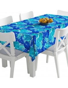 Tischdecke Abwaschbar Tischtuch Gartentischdecke Fleckschutz Wasserabweisend Tafeldecke - blaue tropische Blätter