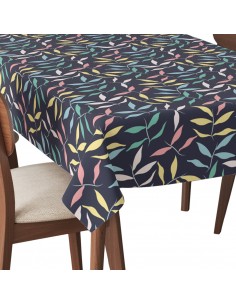 Tischdecke Abwaschbar Tischtuch Gartentischdecke Fleckschutz Wasserabweisend Tafeldecke - Pastellblätter auf dunklem