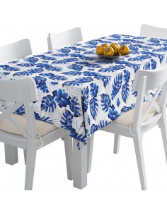 Tischdecke Abwaschbar Tischtuch Gartentischdecke Fleckschutz Wasserabweisend Tafeldecke - blaue Pflanzen