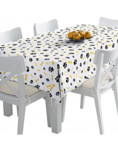 Tischdecke Abwaschbar Tischtuch Gartentischdecke Fleckschutz Wasserabweisend Tafeldecke - Pfoten und gelbe Knochen