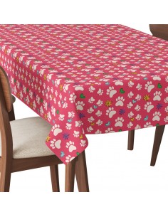 Tischdecke Abwaschbar Tischtuch Gartentischdecke Fleckschutz Wasserabweisend Tafeldecke - Pfoten Herzen Blumen