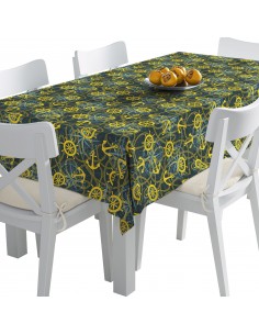 Tischdecke Abwaschbar Tischtuch Gartentischdecke Fleckschutz Wasserabweisend Tafeldecke - gelbe Anker und Ruder