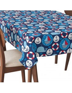 Tischdecke Abwaschbar Tischtuch Gartentischdecke Fleckschutz Wasserabweisend Tafeldecke - Segelboote, Wale