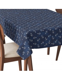 Tischdecke Abwaschbar Tischtuch Gartentischdecke Fleckschutz Wasserabweisend Tafeldecke - Anker auf marineblauem