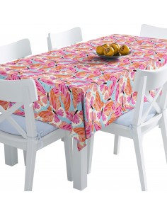 Tischdecke Abwaschbar Tischtuch Gartentischdecke Fleckschutz Wasserabweisend Tafeldecke - rosa-orange Schmetterlinge