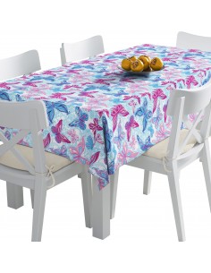 Tischdecke Abwaschbar Tischtuch Gartentischdecke Fleckschutz Wasserabweisend Tafeldecke - rosa-blaue Schmetterlinge