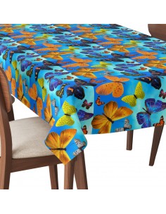 Tischdecke Abwaschbar Tischtuch Gartentischdecke Fleckschutz Wasserabweisend Tafeldecke - bunte Schmetterlinge auf blauem