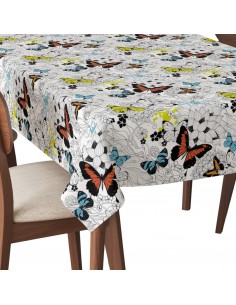 Tischdecke Abwaschbar Tischtuch Gartentischdecke Fleckschutz Wasserabweisend Tafeldecke - Schmetterlinge mit Blumen