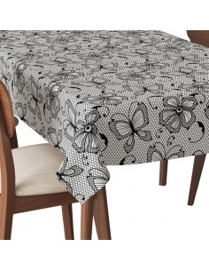 Tischdecke Abwaschbar Tischtuch Gartentischdecke Fleckschutz Wasserabweisend Tafeldecke - Spitze mit Schmetterlingen und Blumen