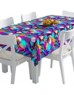 Tischdecke Abwaschbar Tischtuch Gartentischdecke Fleckschutz Wasserabweisend Tafeldecke - bunte Blumen und Schmetterlinge