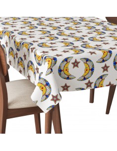 Tischdecke Abwaschbar Tischtuch Gartentischdecke Fleckschutz Wasserabweisend Tafeldecke - Mond und Sterne