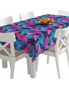 Tischdecke Abwaschbar Tischtuch Gartentischdecke Fleckschutz Wasserabweisend Tafeldecke - Ananas und Palmblätter