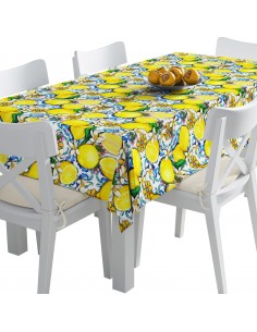 Tischdecke Abwaschbar Tischtuch Gartentischdecke Fleckschutz Wasserabweisend Tafeldecke - Zitronen und Blumen