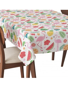 Tischdecke Abwaschbar Tischtuch Gartentischdecke Fleckschutz Wasserabweisend Tafeldecke - Flamingo Früchte Blumen