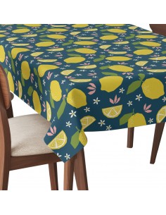 Tischdecke Abwaschbar Tischtuch Gartentischdecke Fleckschutz Wasserabweisend Tafeldecke - Zitronen und kleine Blumen