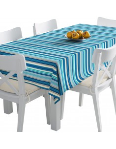 Tischdecke Abwaschbar Tischtuch Gartentischdecke Fleckschutz Wasserabweisend Tafeldecke - Blaue Streifen