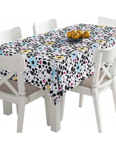 Tischdecke Abwaschbar Tischtuch Gartentischdecke Fleckschutz Wasserabweisend Tafeldecke - Hunde und Blumen