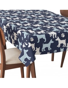 Tischdecke Abwaschbar Tischtuch Gartentischdecke Fleckschutz Wasserabweisend Tafeldecke - Silhouette eines Hundes auf Marineblau