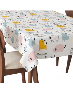 Tischdecke Abwaschbar Tischtuch Gartentischdecke Fleckschutz Wasserabweisend Tafeldecke - pastellfarbene Hunde