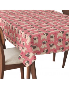Tischdecke Abwaschbar Tischtuch Gartentischdecke Fleckschutz Wasserabweisend Tafeldecke - Mops Welpe