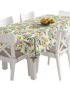 Tischdecke Abwaschbar Tischtuch Gartentischdecke Fleckschutz Wasserabweisend Tafeldecke - Papageien mit Blumen