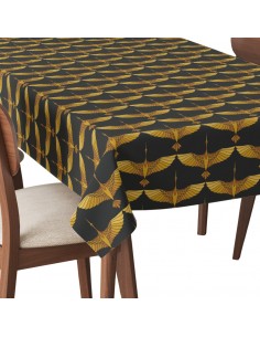 Tischdecke Abwaschbar Tischtuch Gartentischdecke Fleckschutz Wasserabweisend Tafeldecke - goldener Kranich
