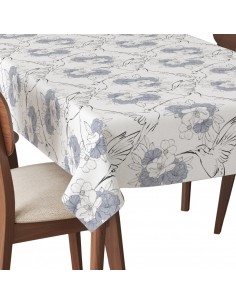 Tischdecke Abwaschbar Tischtuch Gartentischdecke Fleckschutz Wasserabweisend Tafeldecke - Blumen und Kolibri