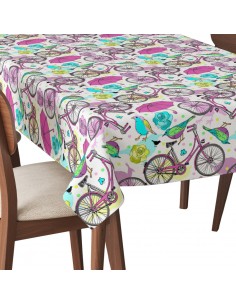 Tischdecke Abwaschbar Tischtuch Gartentischdecke Fleckschutz Wasserabweisend Tafeldecke - Fahrrad Spatz Aquarell
