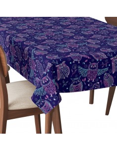 Tischdecke Abwaschbar Tischtuch Gartentischdecke Fleckschutz Wasserabweisend Tafeldecke - Eulen im Boho-Stil