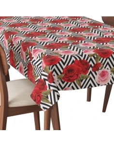 Tischdecke Abwaschbar Tischtuch Gartentischdecke Fleckschutz Wasserabweisend Tafeldecke - Rosen auf einem Zickzack