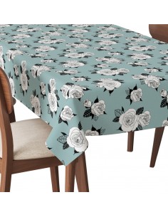 Tischdecke Abwaschbar Tischtuch Gartentischdecke Fleckschutz Wasserabweisend Tafeldecke - Rosen mit schwarzen Blättern