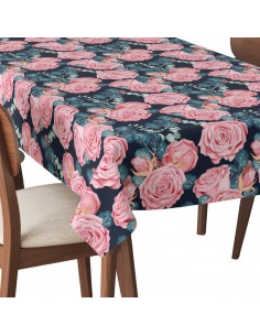 Tischdecke Abwaschbar Tischtuch Gartentischdecke Fleckschutz Wasserabweisend Tafeldecke - Rosen mit Tröpfchen