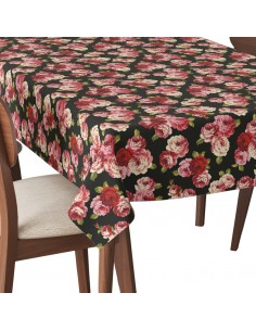 Tischdecke Abwaschbar Tischtuch Gartentischdecke Fleckschutz Wasserabweisend Tafeldecke - Rosen auf schwarzem 2