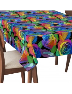 Tischdecke Abwaschbar Tischtuch Gartentischdecke Fleckschutz Wasserabweisend Tafeldecke - Regenbogenrosen