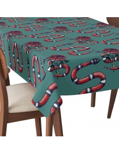 Tischdecke Abwaschbar Tischtuch Gartentischdecke Fleckschutz Wasserabweisend Tafeldecke - Schlange und Rose
