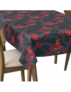 Tischdecke Abwaschbar Tischtuch Gartentischdecke Fleckschutz Wasserabweisend Tafeldecke - Herzen Rosen Stacheldraht