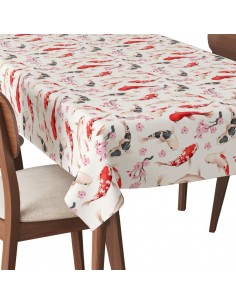 Tischdecke Abwaschbar Tischtuch Gartentischdecke Fleckschutz Wasserabweisend Tafeldecke - Koi-Fische und Sakura