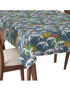 Tischdecke Abwaschbar Tischtuch Gartentischdecke Fleckschutz Wasserabweisend Tafeldecke - Meereswelle Fisch