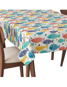 Tischdecke Abwaschbar Tischtuch Gartentischdecke Fleckschutz Wasserabweisend Tafeldecke - bunter Fisch