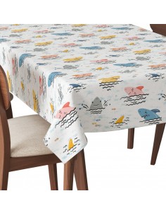 Tischdecke Abwaschbar Tischtuch Gartentischdecke Fleckschutz Wasserabweisend Tafeldecke - bunte Haie