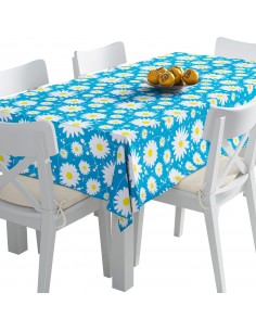 Tischdecke Abwaschbar Tischtuch Gartentischdecke Fleckschutz Wasserabweisend Tafeldecke - Gänseblümchen auf blauem