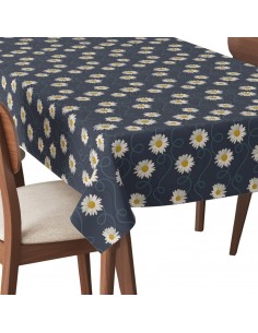 Tischdecke Abwaschbar Tischtuch Gartentischdecke Fleckschutz Wasserabweisend Tafeldecke - Gänseblümchen auf marineblauem