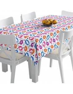 Tischdecke Abwaschbar Tischtuch Gartentischdecke Fleckschutz Wasserabweisend Tafeldecke - Lippen mit Inschriften
