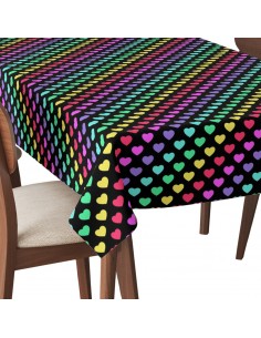 Tischdecke Abwaschbar Tischtuch Gartentischdecke Fleckschutz Wasserabweisend Tafeldecke - Regenbogenherzen